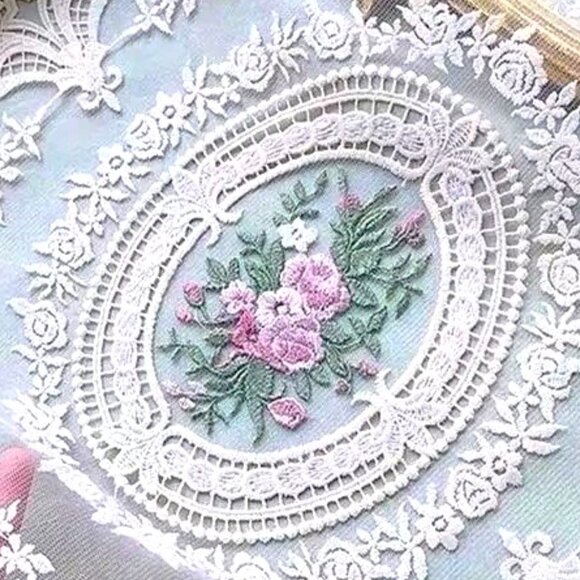 Doily Lace Table Dresser placemat Dining Linen Hollow Oval Flowers White Vintage - Picture 3 of 4